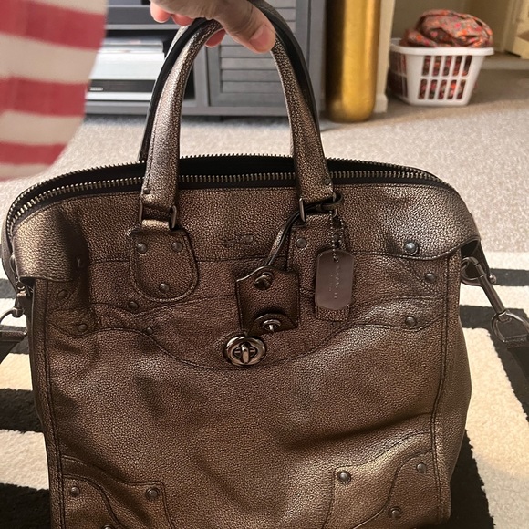 Coach Metallic Leather Rhyder Large Satchel - Picture 1 of 14